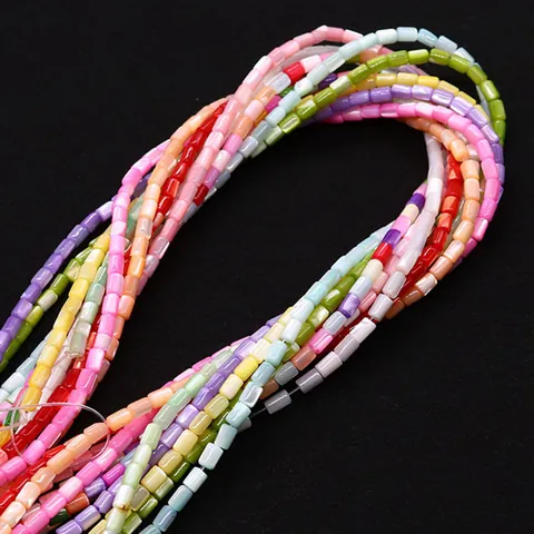 Künstliche Perles Cylindriques en Coquillage Naturel 3x5mm Teintes Nacre Tube Künstliche Perles en Vrac pour Fabrication de Bijoux Collier DIY
