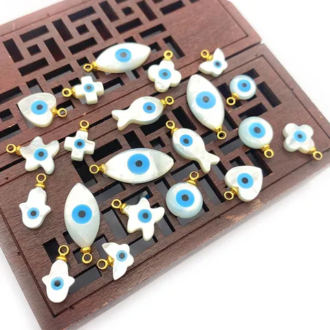 Mother Of Artificial Pearl Shell Evil Eye Charms For Jewelry Making Natural Shell Pendants Gold Plated Loop DIY Necklace Earring Accessories