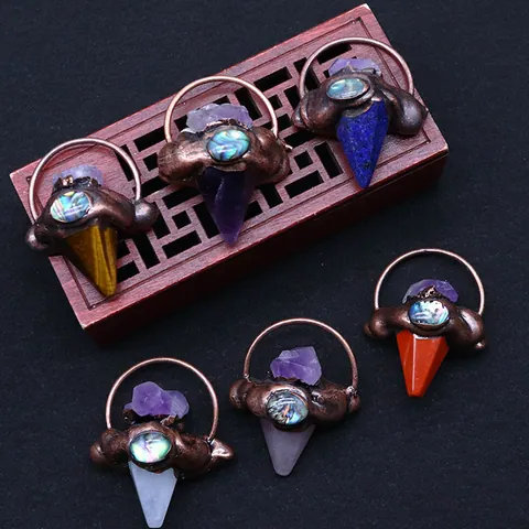 Colgante de Piedra de Amatista Natural con Forma de Flecha Concha de Abulón Cobre Solo Colgante Sin Cadena Para Hacer Collares DIY