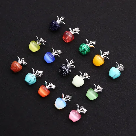 Natuursteen Appelvormige Hanger Voor Sieraden Maken DIY Ketting Accessoire Fruit Charm Met Koperen Blad Oogje Dames Sieraden