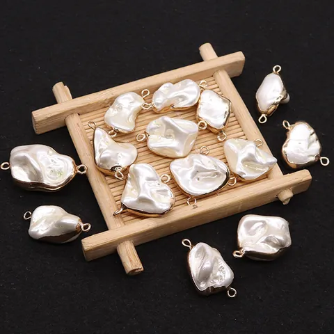 Baroque Style Irregular Artificial Pearl Glass Connector Pendant Gold Plated Double Loop DIY Jewelry Making Findings Accessory