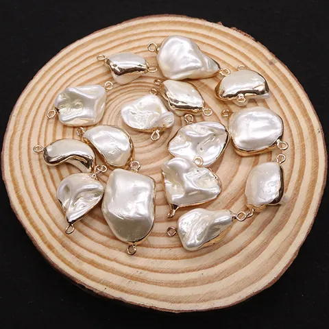 Baroque Style Irregular Artificial Pearl Glass Connector Pendant Gold Plated Double Loop DIY Jewelry Making Findings Accessory