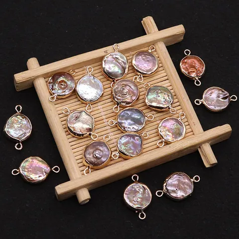 Natuurlijke Zoetwaterparel Ronde Hanger Paars Goud Knop Parel Verguld Koperen Connector DIY Ketting Sieraden Benodigdheden