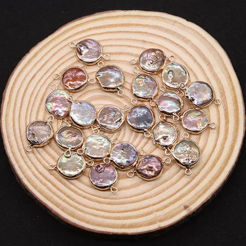 Natuurlijke Zoetwaterparel Ronde Hanger Paars Goud Knop Parel Verguld Koperen Connector DIY Ketting Sieraden Benodigdheden