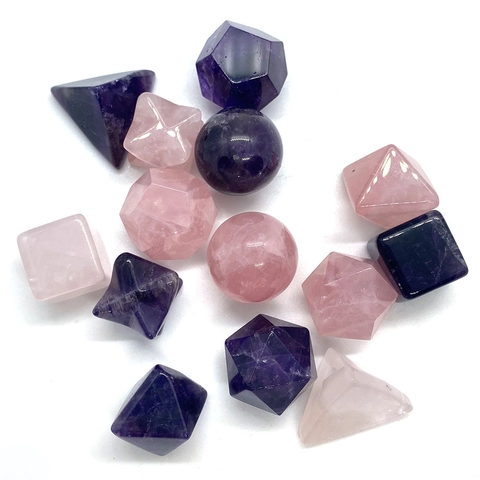 Pierre Naturelle Cristal Géométrie Sacrée Solides Platoniques Pierres de Guérison Poli Améthyste Quartz Rose Méditation
