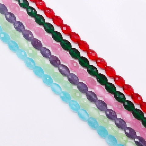 Natural Cat's Eye Stone Faceted Oval Beads Polished Semi-Precious Loose Beads For DIY Necklace Bracelet Jewelry Making