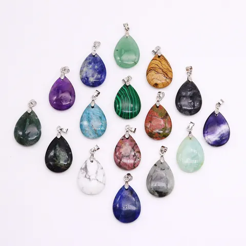 Polished Natural Stone Teardrop Pendant Only Without Chain Gemstone Charms For DIY Jewelry Making Necklaces Accessories Gift
