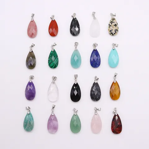 Natural Stone Faceted Teardrop Pendant Only (Without Chain) For DIY Jewelry Making Necklaces Gemstone Pendant Charm