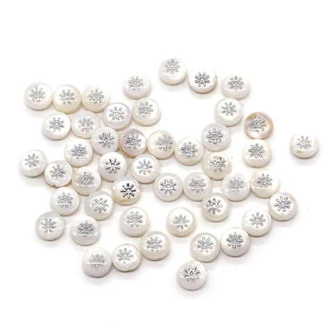 Natural White Shell Round Flat Loose Beads With Silver Pattern For DIY Necklace Bracelet Jewelry Making Handicraft Supplies