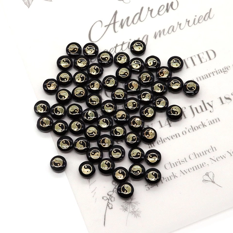 Natural Black Freshwater Shell Round Beads Gold Pattern Printed Loose Beads For DIY Necklace Bracelet Jewelry Making