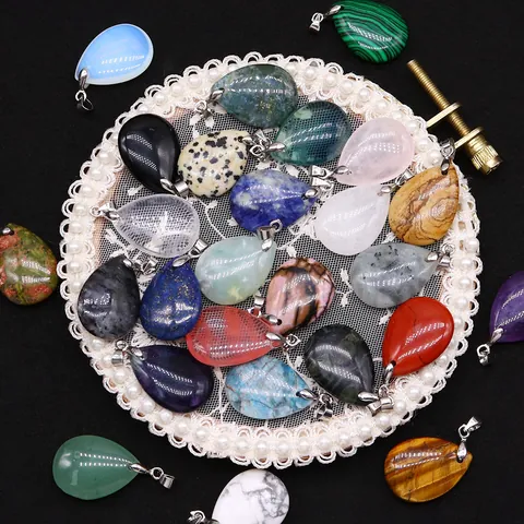Polished Natural Stone Teardrop Pendant Only Without Chain Gemstone Charms For DIY Jewelry Making Necklaces Accessories Gift