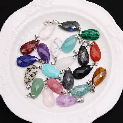 Natural Stone Faceted Teardrop Pendant Only (Without Chain) For DIY Jewelry Making Necklaces Gemstone Pendant Charm