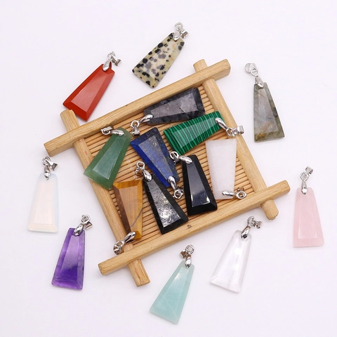 Natural Stone Trapezoid Pendants With Metal Bail For DIY Jewelry Making Amethyst Lapis Lazuli Polished Healing Stones