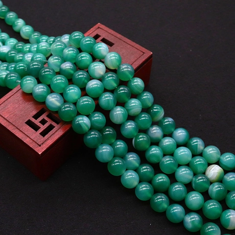 Perles Rondes en Agate Rayée Verte Naturelle Polies Pierres Semi Précieuses en Vrac Pour Création de Bijoux Collier DIY Cadeau