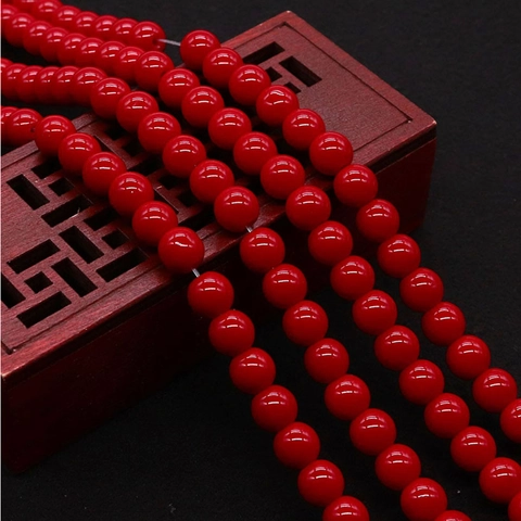 Red High Gloss Glass Beads Round Loose Beads For DIY Necklace Bracelet Making Polished Red Porcelain Imitation Artificial Pearl Beads