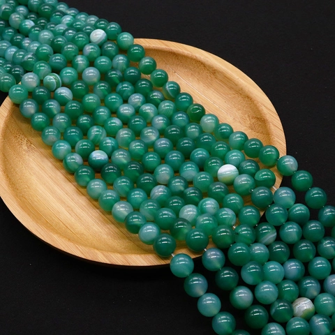 Perles Rondes en Agate Rayée Verte Naturelle Polies Pierres Semi Précieuses en Vrac Pour Création de Bijoux Collier DIY Cadeau