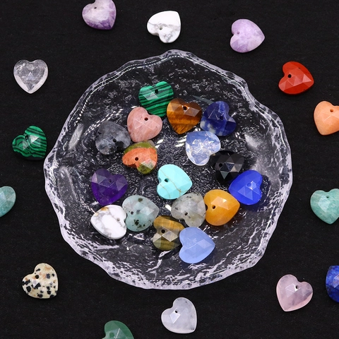 Faceted Natural Stone Heart Pendant For DIY Jewelry Making Necklace Malachite Opal Lapis Lazuli Pendant Only Without Chain