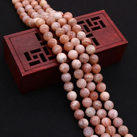 Natural Sunstone Round Beads Polished Orange Moonstone Loose Beads For DIY Necklace Bracelet Jewelry Making Accessories