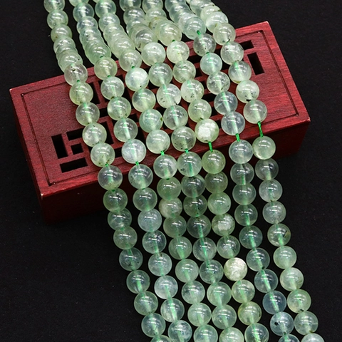 Natural Stone Round Beads Green Prehnite Loose Beads Polished Straight Hole DIY Jewelry Making For Necklace Bracelet Accessories