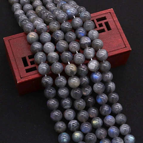 Natural Labradorite Gray Moonstone Round Loose Beads Polished Flashy Stone Strand For DIY Jewelry Making Bracelet Necklace