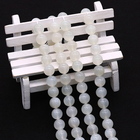 Natural White Moonstone Round Stone Beads For Jewelry Making DIY Necklace Bracelet Accessories Polished Smooth Loose Beads