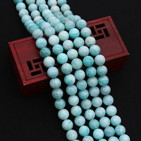 Cuentas Redondas de Piedra de Amazonita Natural Pulidas Cuentas Espaciadoras Sueltas para la Fabricación de Joyas DIY Collar Pulsera Regalo Mujer