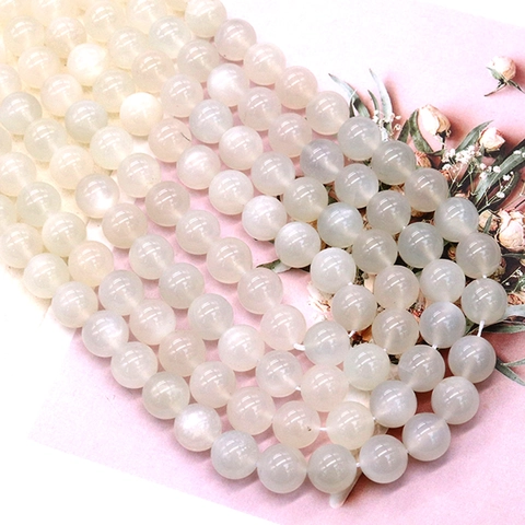 Natural White Moonstone Loose Round Beads For Jewelry Making DIY Necklace Bracelet Accessories Polished Gemstone Stone
