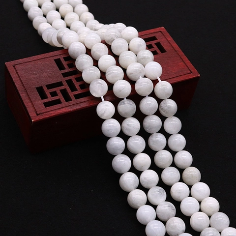 Natural White Moonstone Round Beads Polished Semi Translucent Loose Spacer Beads For DIY Jewelry Making Necklaces Bracelets