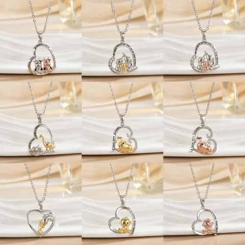 Kupferlegierung Herz Tier Anhänger Halskette Für Damen Muttertag Geschenk Gravierte Liebesbotschaft Strass Schlüsselbein Kette Schmuck