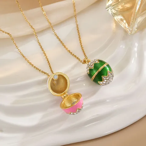 Collier Pendentif Œuf de Pâques Style Faberge Vintage Femmes Émail Strass Cuivre Incrusté Bijoux Chaîne de Clavicule