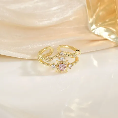 Bague Ouverte Réglable en Cuivre Plaqué Or de Luxe pour Femmes Sertie de Zircone Cœur Papillon Couronne Bijoux de Mode Cadeau