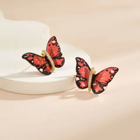 Boucles d'Oreilles Clous Papillon Mode Cuivre Plaqué Or Ailes Dégradées Multicolores Zircone Gioielli pour Femmes