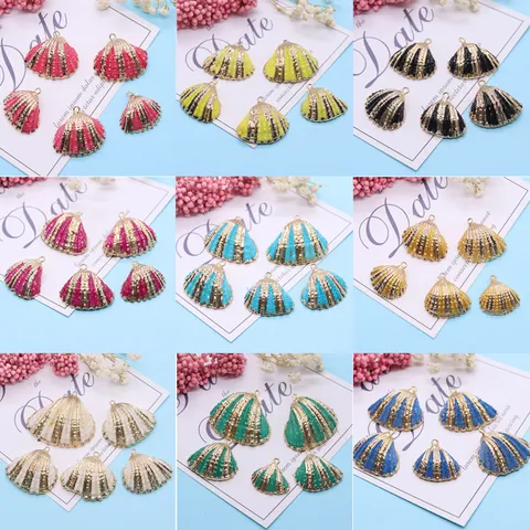 Natural Shell Scallop Shape Pendant Gold Plated Edge Sea Shell Charm For DIY Necklace Bracelet Earrings Jewelry Making