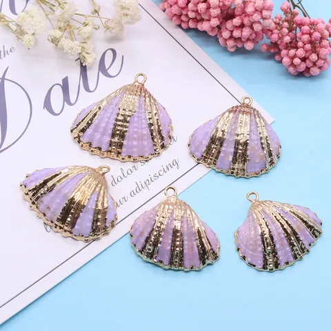 Natuurlijke Sint-jakobsschelp Hangers Paars Vergulde Gouden Rand Conch Schelp Charms Voor DIY Sieraden Maken Kettingen Oorbellen Accessoires