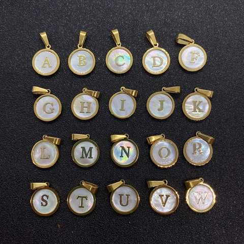 Pendentif Initial en Coquillage Rond avec Bordure Plaqué Or pour la Fabrication de Bijoux DIY Colliers Bracelets