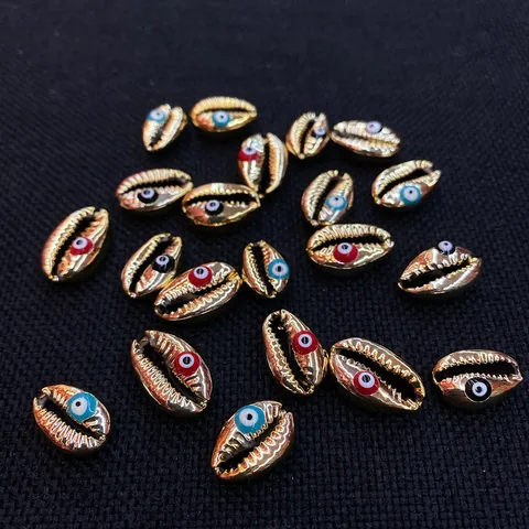 Gold Plated Natural Cowrie Shell Beads With Evil Eye Pattern Nazar DIY Jewelry Making Charms For Necklace Earrings