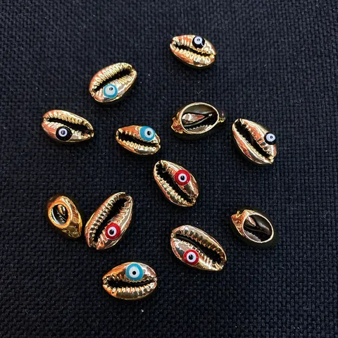 Gold Plated Natural Cowrie Shell Beads With Evil Eye Pattern Nazar DIY Jewelry Making Charms For Necklace Earrings