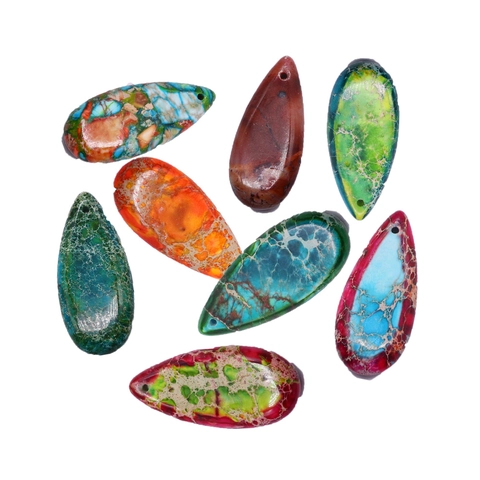 Natural Stone Teardrop Pendant Water Drop Shape Matrix Texture Polished Gemstone Charm For DIY Jewelry Making Pendant Only