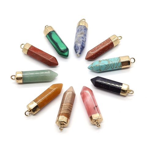 Zeshoekige Kolom Natuursteen Hangers Met Legering Kap Voor DIY Sieraden Maken Kogelvorm Steen Hangers Voor Kettingen Oorbellen