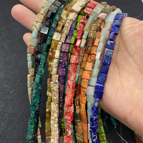 Piedra Natural Jaspe Imperial Turquesa Cuentas Sueltas Cubo Cuadrado Cuentas Espaciadoras Planas Para DIY Fabricación De Joyas Collar Pulsera Accesorio