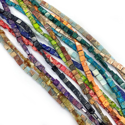Natural Imperial Jasper Stone Turquoise Square Cube Beads 3x6mm Geometric Loose Beads For Jewelry Making DIY Bracelet Accessories