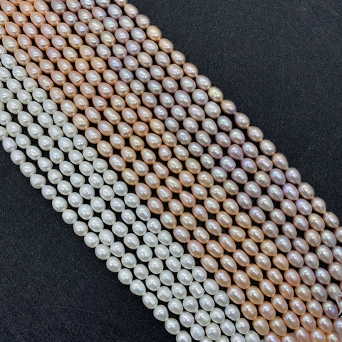 Natural Freshwater Pearl Beads Rice Shaped Oval Loose Beads Grade AAA White Pink Purple For DIY Jewelry Making Accessories