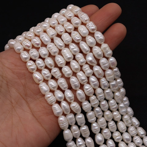 Natural Freshwater Pearl Beads Baroque Rice Shape High Luster White Irregular Loose Strand For DIY Jewelry Making Accessories