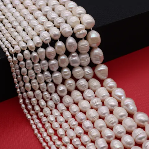 Cuentas de Perla de Agua Dulce Natural Grado A Forma de Arroz Barroco Blanco Hilo Suelto para DIY Joyería Collar Pulsera
