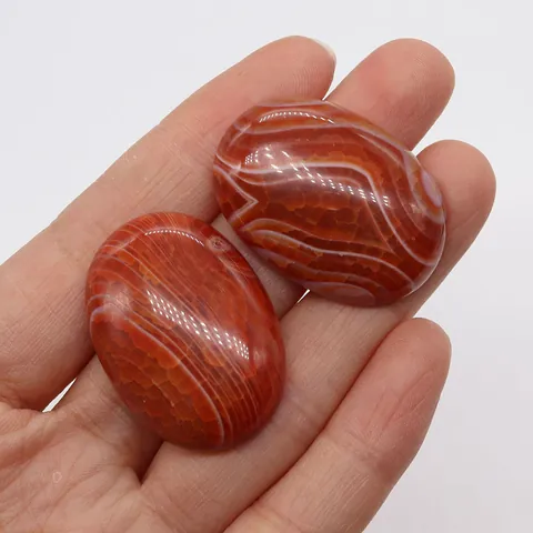 Natural Banded Agate Oval Cabochon Striped Texture Red Carnelian Flatback Stone Polished DIY Jewelry Making Accessories