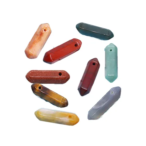 Natural Stone Hexagonal Pillar Pendant Without Chain Tiger Eye Blue Sandstone Malachite DIY Jewelry Making Accessories