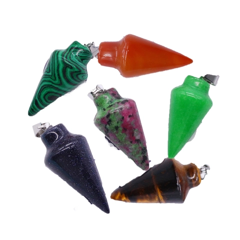 Natuursteen Kogel Kegel Zeshoekige Punthanger DIY Sieraden Maken Gepolijst Kristal Kwarts Spirituele Energie Hanger Ketting Accessoires