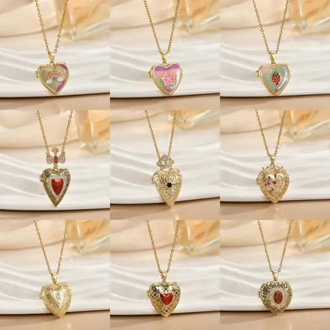 Vintage Herz Medaillon Halskette Für Damen Kupfer Zirkonia Galvanisierte Öffnbarer Fotorahmen Anhänger Mode Schmuck Zubehör