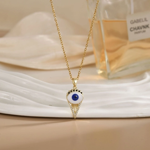 Collana con Pendente Occhio del Diavolo Turco Rame Ecologico Zirconia Intarsiata Oro Argento Placcato Gioielli da Donna