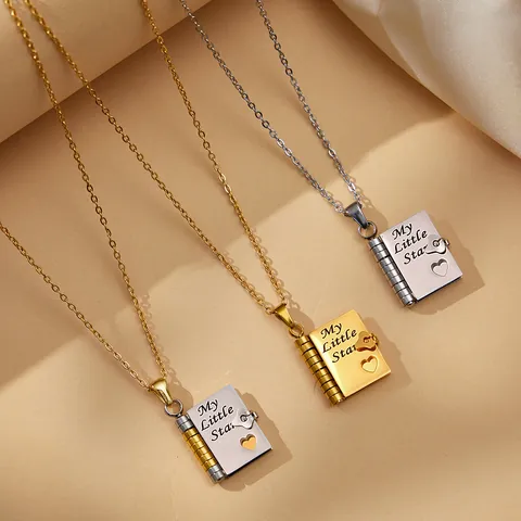 Collana Medaglione a Libro in Acciaio Inossidabile Con Ciondolo a Cuore Inciso Per Mamma Figlia Regalo Oro Argento Gioielli